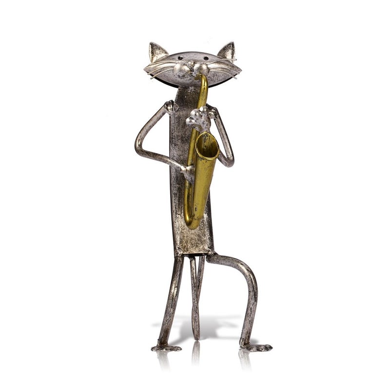 TOOARTS Too-arts A Playing Saxophone Cat Metal Sculpture Iron Statue Handwork Handicrafts, 3 Funny Design - Image 1